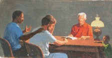MEN PRAYING AT A TABLE